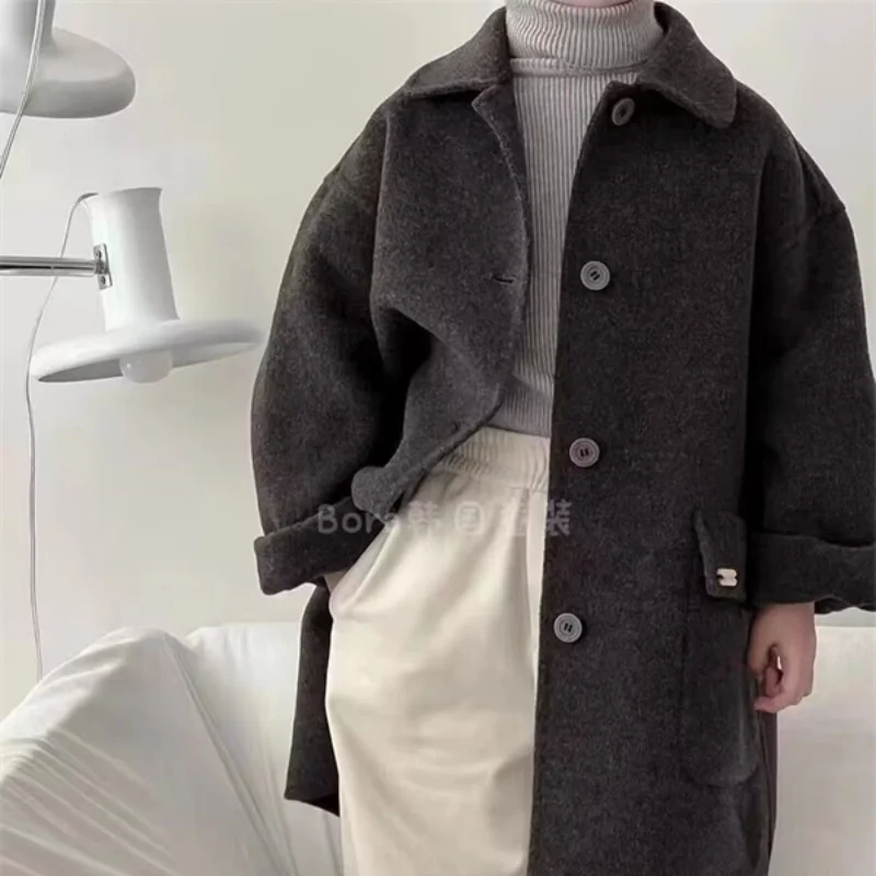 Boys Woolen Coat Overcoat Jacket Windbreak Retro Warm Plus Thicken Autumn Winter Cotton School Children’s Clothing