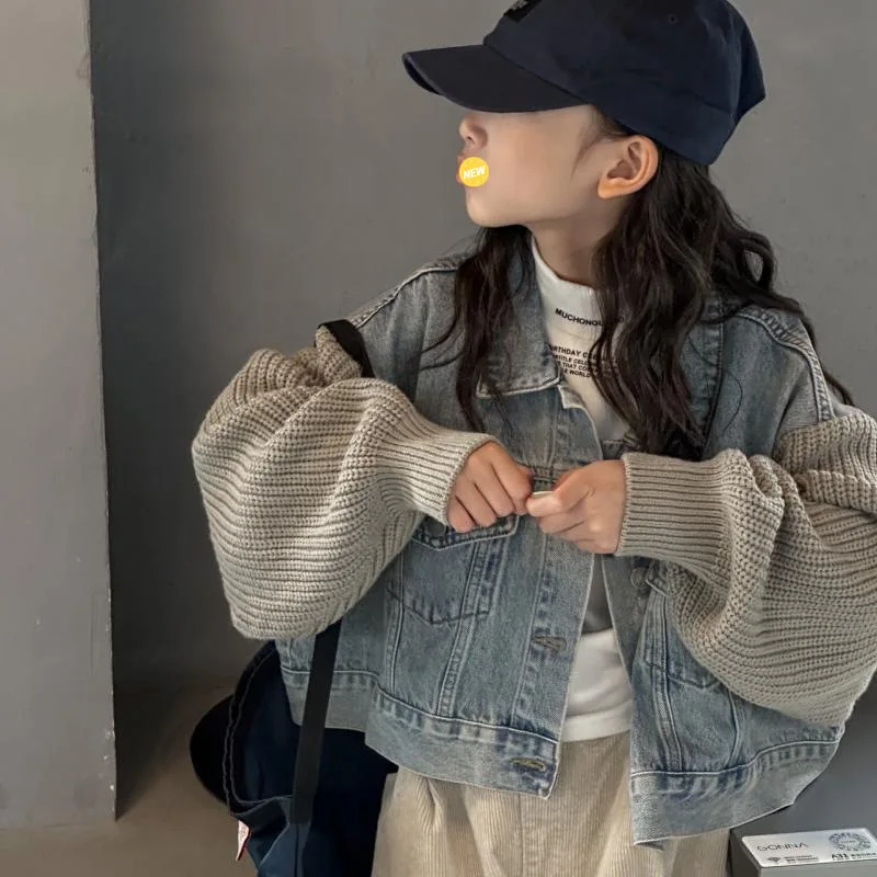 Girls’ Denim Jackets Children’s Autumn Jackets Boys’ Medium &Large Kids Wool Long Sleeved Clothes Lapel Denim Cardigan Jackets