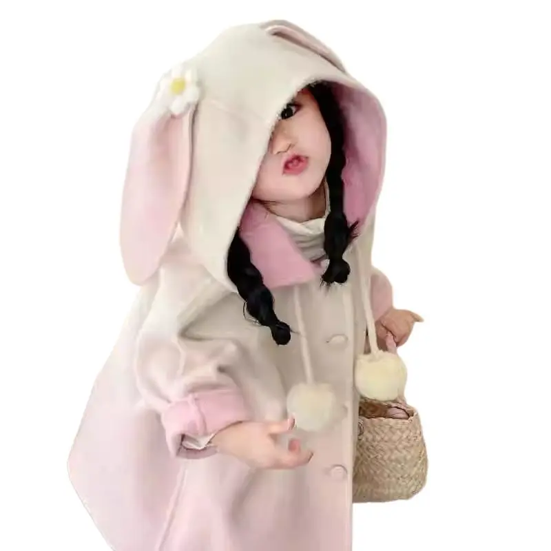 Miniso My Melody Gradient Pink Double Sided Woolen Coat Autumn/Winter Women’S Treasure Coat Stylish Cute Rabbit Ears Tail Loose