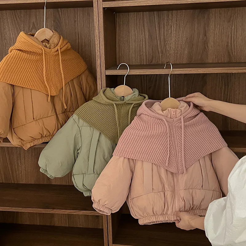 Children Outerwear Knitted Hooded Down Jacket Bread Clothing Fall Winter Baby Kids Clothes Casual Daily Parkas 3-10 Years